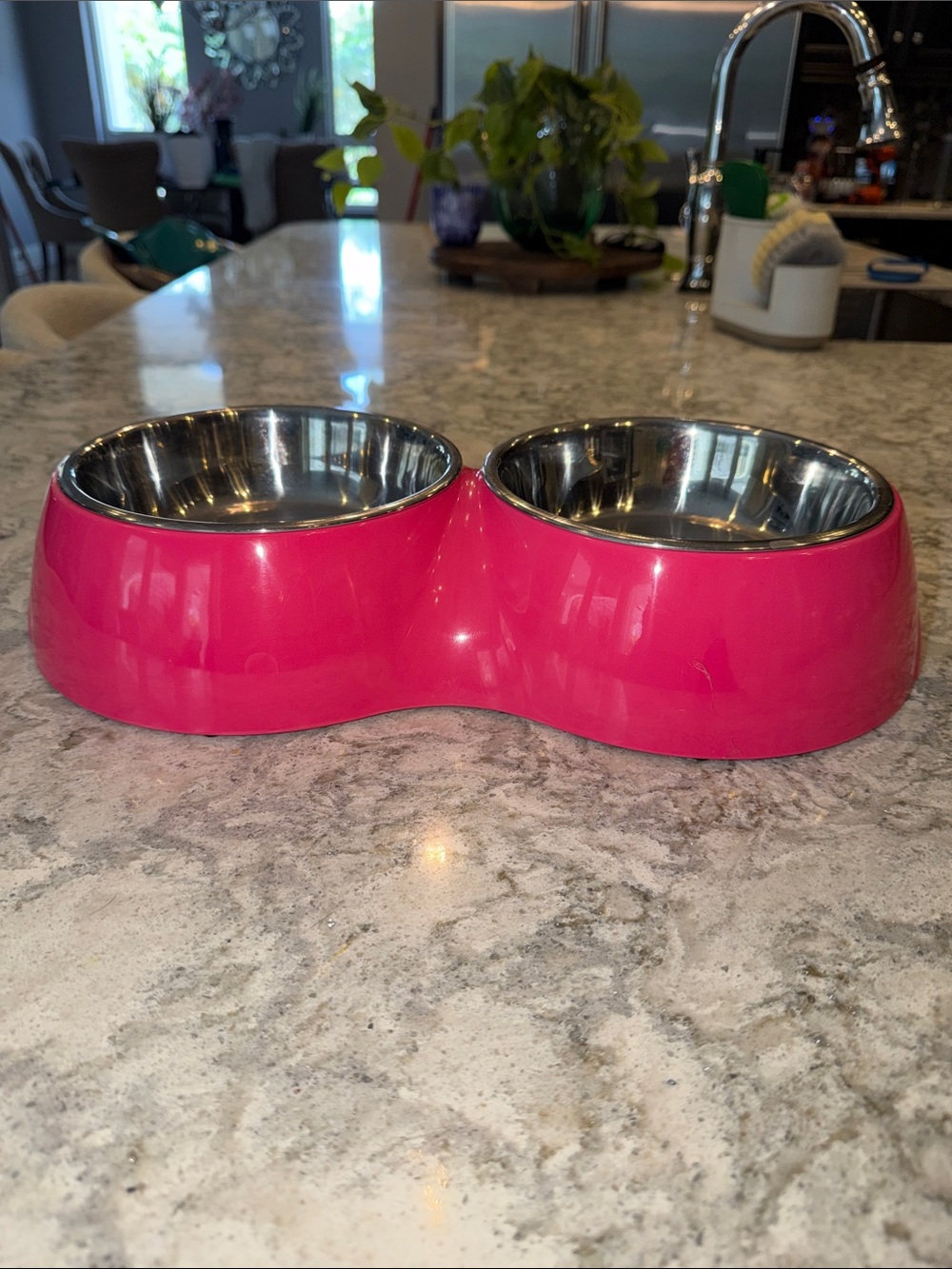 Double Pet Bowl Set - Hot Pink with Stainless Steel Inserts